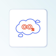 Line CO2 emissions in cloud icon isolated on white background. Carbon dioxide formula symbol, smog pollution concept, environment concept. Colorful outline concept. Vector.