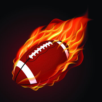 Realistic American Football In The Fire. Illustration On White Background.