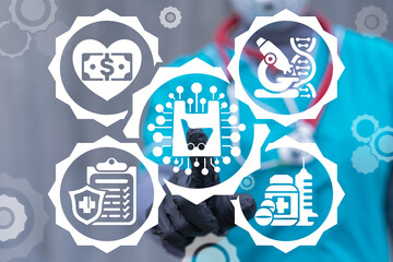 Medical concept of buy and shopping. Health care and pharmacy procurement. Doctor or pharmacist...