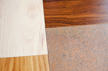 Samples of chipboard material for repair and finishing of the house.