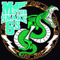 Illustration vector Snake motorcycle with tattoo style and text