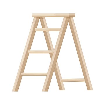 Wooden step ladder in beige colour in cartoon style isolated on white background. Shelf, household construction, textured and detailed. 