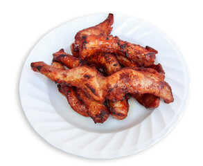 Fried Pork with Fish Sauce Marinated with various spices and fresh vegetables separately on white background