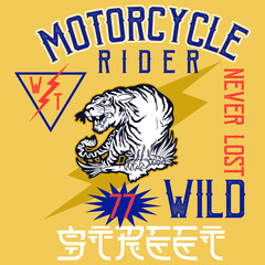 Illustration vector tiger motorcycle with tattoo style and text