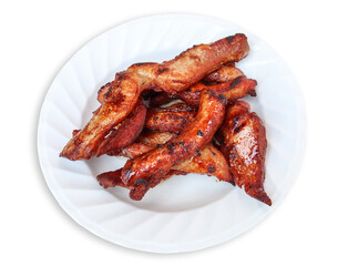 Fried Pork with Fish Sauce Marinated with various spices and fresh vegetables separately on white background
