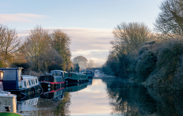 Fototapeta premium Barge Boat on Calm Canal