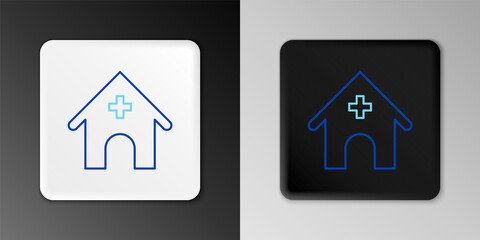 Line Veterinary medicine hospital, clinic or pet shop for animals icon isolated on grey background. Vet or veterinarian clinic. Colorful outline concept. Vector.