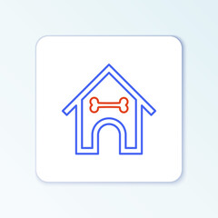 Obraz premium Line Dog house and bone icon isolated on white background. Dog kennel. Colorful outline concept. Vector.