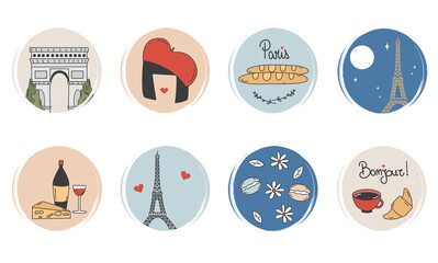 cute Vector set of logo design templates, icons and badges for social media highlight with parisian elements © Alice Vacca