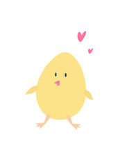 Cute cartoon chick in love with hearts, vector illustration