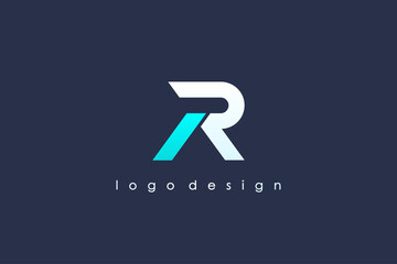Modern Initial Letter R Logo. Blue and White Geometric Shape isolated on Blue Background. Usable for Business and Branding Logos. Flat Vector Logo Design Template Element.