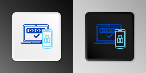 Line Multi factor, two steps authentication icon isolated on grey background. Colorful outline concept. Vector.