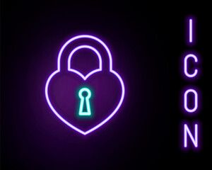 Glowing neon line Castle in the shape of a heart icon isolated on black background. Locked Heart. Love symbol and keyhole sign. Colorful outline concept. Vector.