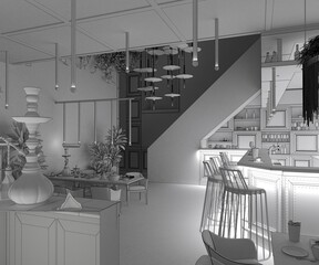 bar counter in a nightclub, interior visualization, 3D illustration