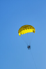 Parasailing at the Mediterranean sea in Turkey. Active and extreme recreation
