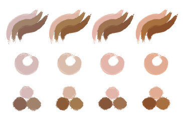 Contemporary trend unusual nude set  for professional makeup.
Pattern of beautiful spots drawn by brush and finger. Beige shades.