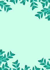 Green branches on colorful background.