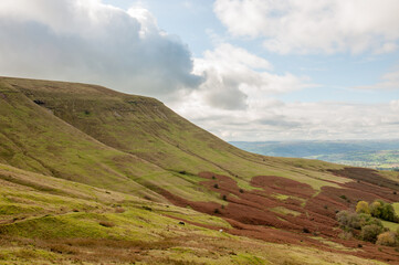 Black mountains and the Brecon beacons in the autumn.