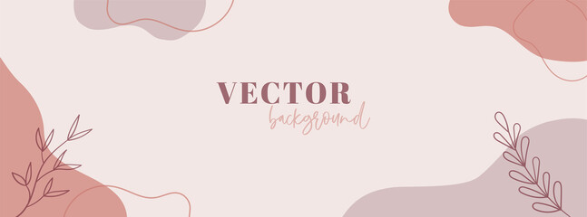 Abstract organic vector banner template for social media. Floral minimal long background with copy space for text. Facebook cover