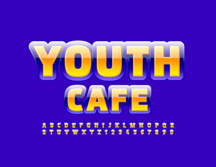 Naklejka na ściany i meble Vector bright Emblem Youth Cafe. Original Colorful Font. Glossy Alphabet Letters and Numbers.