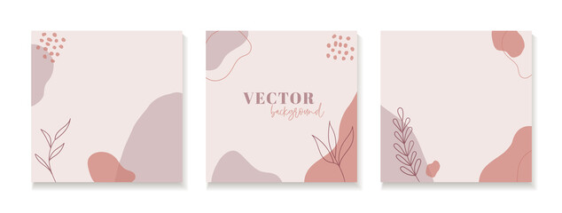 Abstract floral organic backgrounds for instagram posts. Set of vector minimal square templates with copy space for text