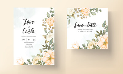 Fototapeta na wymiar Modern wedding invitation card with beautiful flowers