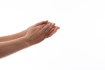 woman hand clapping on white