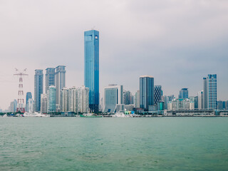 Landscape view of Xiamen skyline from the ship,Fujian ,China