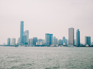 Landscape view of Xiamen skyline from the ship,Fujian ,China