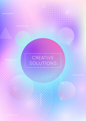 Memphis gradient background with liquid shapes. Dynamic holographic fluid with bauhaus elements.