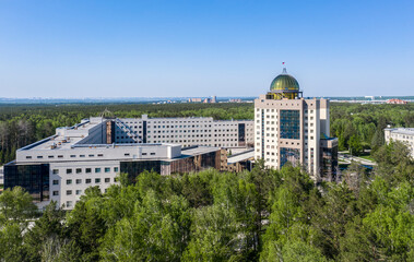 Buildings of Novosibirsk State University in the vast forests of Siberia