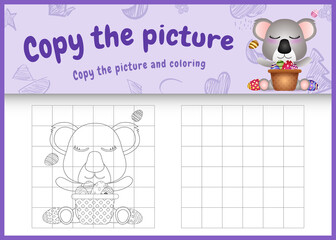 copy the picture kids game and coloring page themed easter with a cute koala and bucket egg