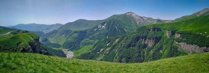 Fototapeta na wymiar Mountains panoramic photo. Georgia. Georgian Military Road