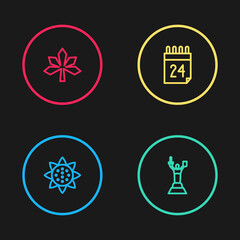 Set line Sunflower, Mother Motherland monument, Independence day of Ukraine and Chestnut leaf icon. Vector.