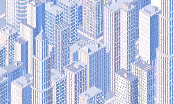 Isometric city skyline. Vector illustration in flat design.