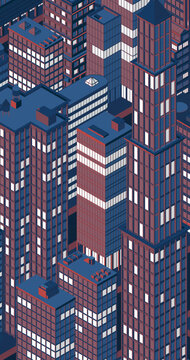 Isometric night cityscape, city view, cityskyline. Vector illustration in flat design.