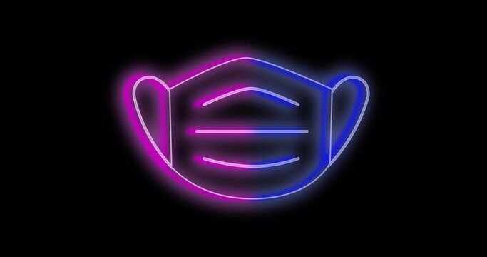 
Glowing neon line mask icon on dark background. Virus protection concept. 4K video motion animation