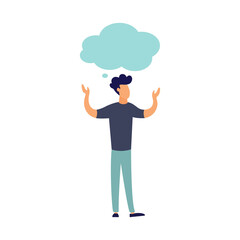 Illustration, flat style, the guy thinks. Guy with thoughts on a white background.