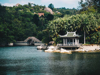A small Pavilion on a lake inside Xiamen botanical garden,near the Nanputuo Temple in...