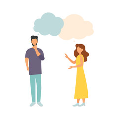 People with thoughts on a white background. Communication concept. Men and women. Flat style. Dialogue illustration