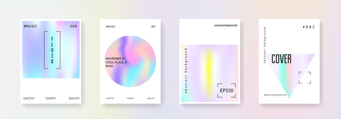 Holographic shape set. Abstract backgrounds. Vintage holographic shape with gradient mesh. 90s, 80s retro style. Iridescent graphic template for brochure, banner, wallpaper, mobile screen