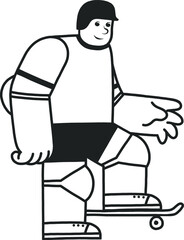 Young man riding on a skateboard. Skateboarding concept. Cartoon design for t shirt print, icon, logo, label, patch or sticker. Isolated sketch object. Flat vector illustration.