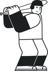 Boy playing baseball. Cartoon design for t shirt print, icon, logo, label, patch or sticker.Isolated sketch object. Flat vector illustration.
