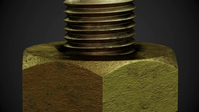 Rotating gold and rusted nut on the bolt.
Animation of moving nut on screw with mask included.