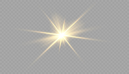 Glow isolated white transparent light effect set, lens flare, explosion, glitter, line, sun flash, spark and stars.