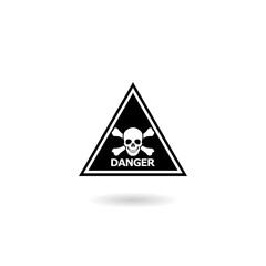 Danger skull crossbones warning icon with shadow