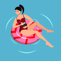 girl in the pool in an inflatable ring