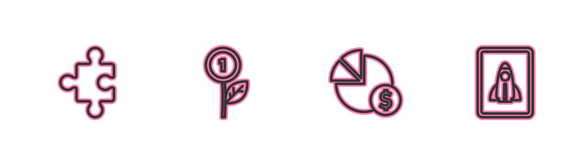 Set line Piece of puzzle, chart and dollar, Dollar plant and Startup project concept icon. Vector.