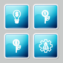 Set line Light bulb with dollar, Dollar plant, and Startup project concept icon. Vector.