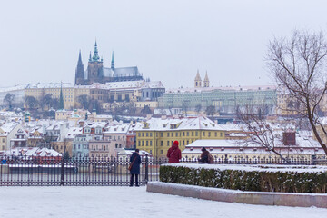Christmas Snow Prague gothic Castle, Czech Republic